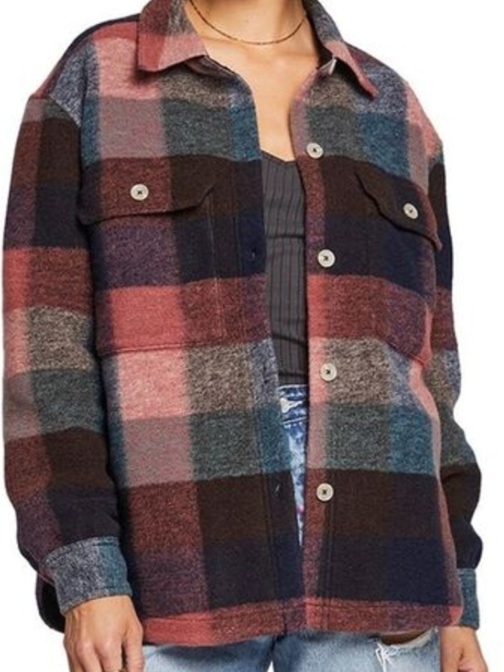 saltwater LUXE Plaid Button-Down Shirt Jacket
